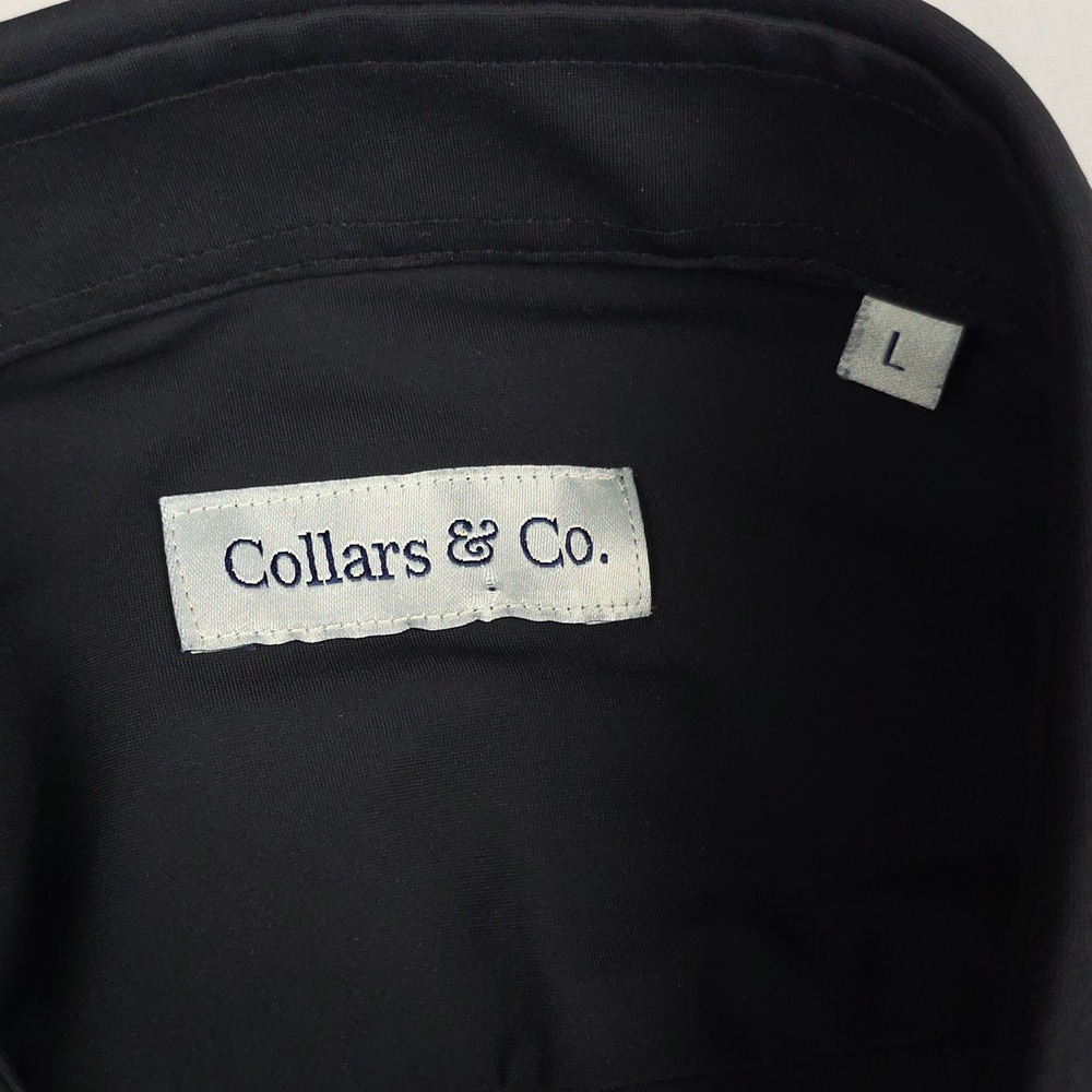 Collars & Co. Mens Large Long Sleeve Dress Shirt Black Stretch Nylon Spandex - Picture 2 of 9